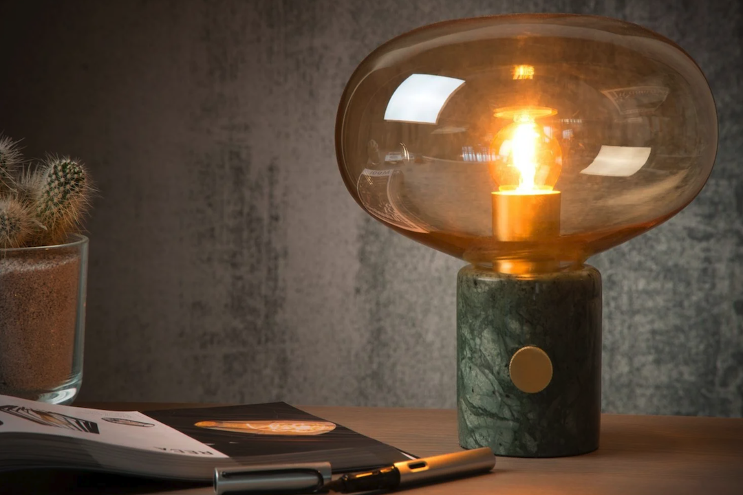 Moderne Scandinavische ronde metalen marmeren glazen tafellamp